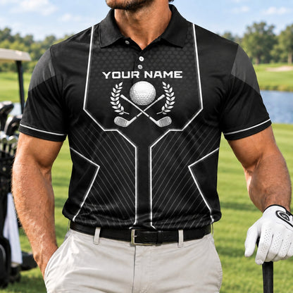 Crossed Golf Clubs Classic Personalized Golf Polo Shirt Front View
