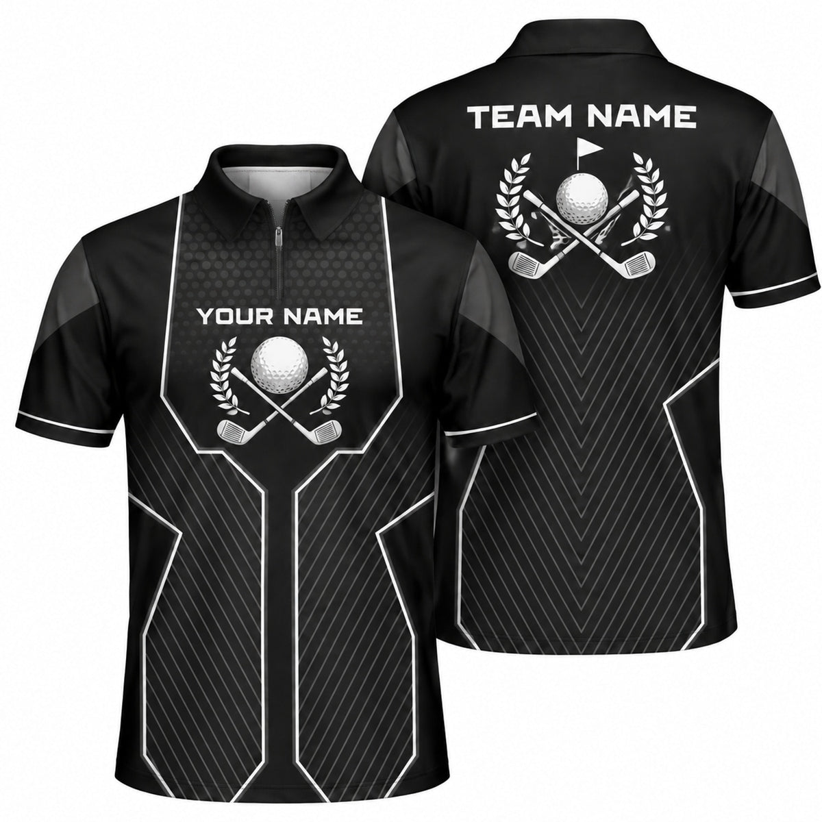 Crossed Golf Clubs Classic Personalized Golf Polo Shirt Jersey Zip 1 4 Collar