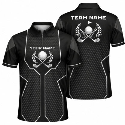 Crossed Golf Clubs Classic Personalized Golf Polo Shirt Jersey Zip 1 4 Collar