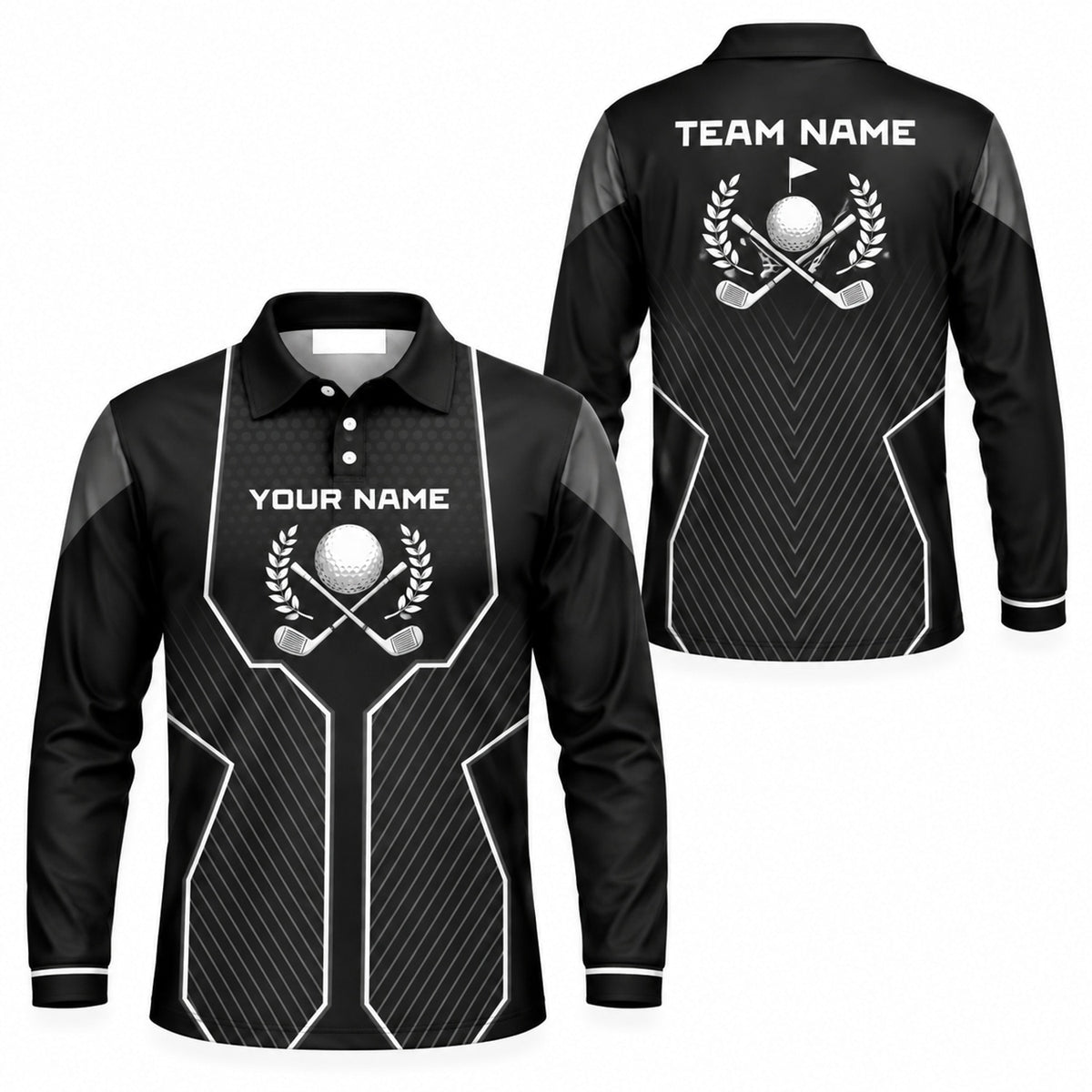 Crossed Golf Clubs Classic Personalized Golf Polo Shirt Long Sleeve Polo