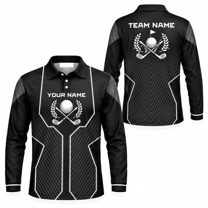Crossed Golf Clubs Classic Personalized Golf Polo Shirt Long Sleeve Polo