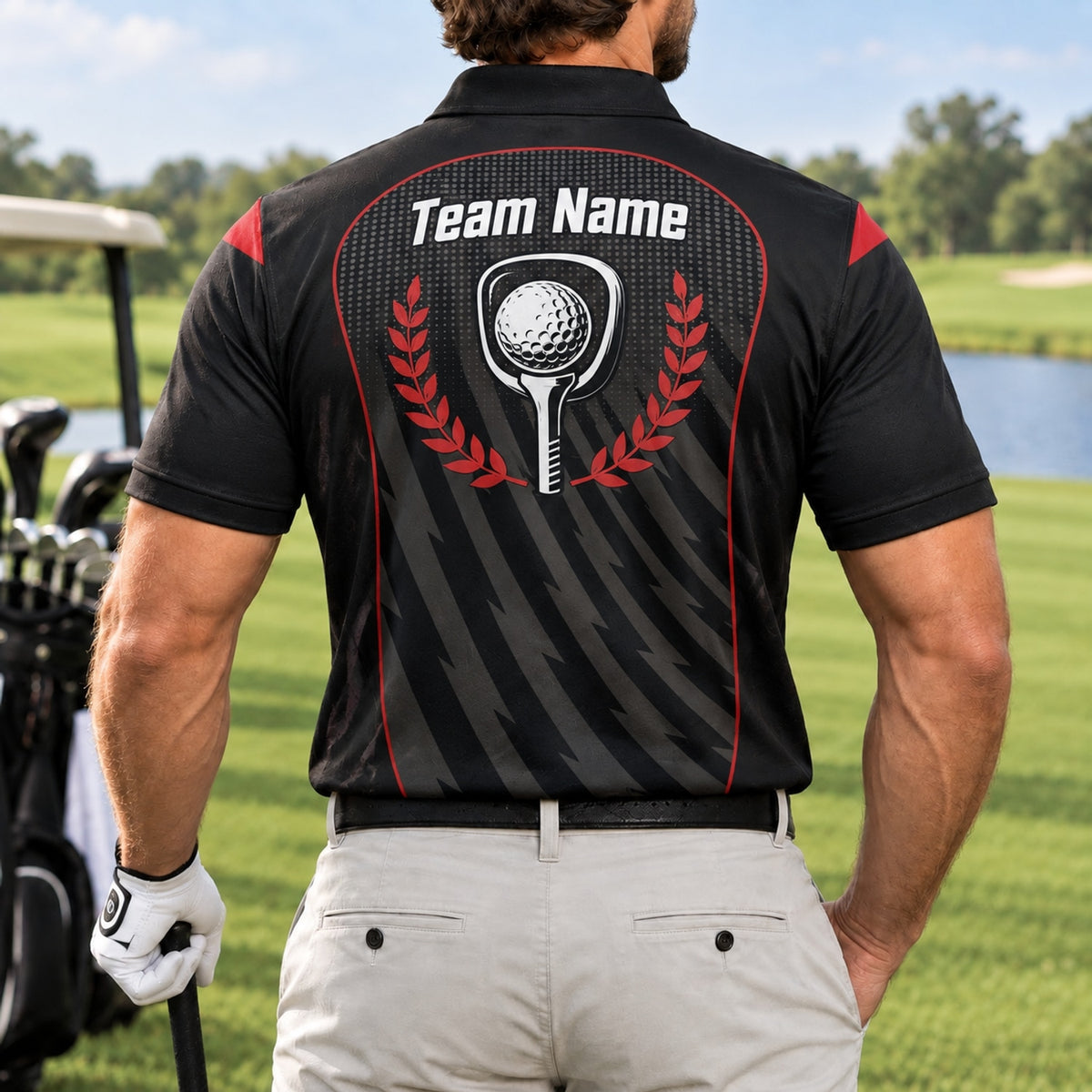 Crossed Golf Clubs Emblem Personalized Golf Polo Shirt Back View
