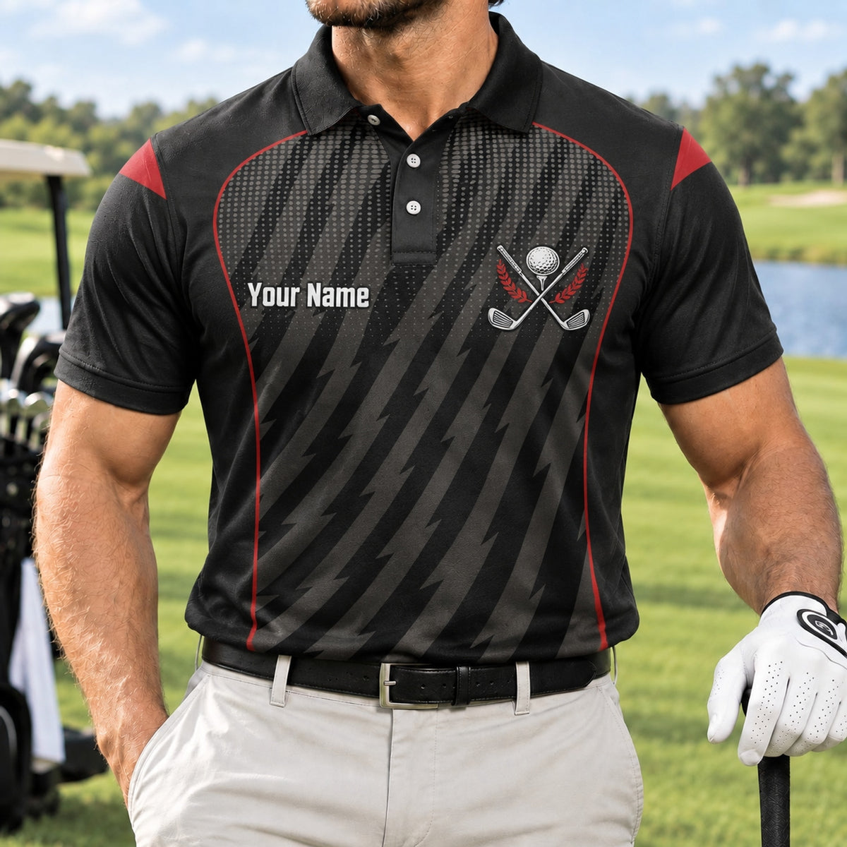 Crossed Golf Clubs Emblem Personalized Golf Polo Shirt Front View
