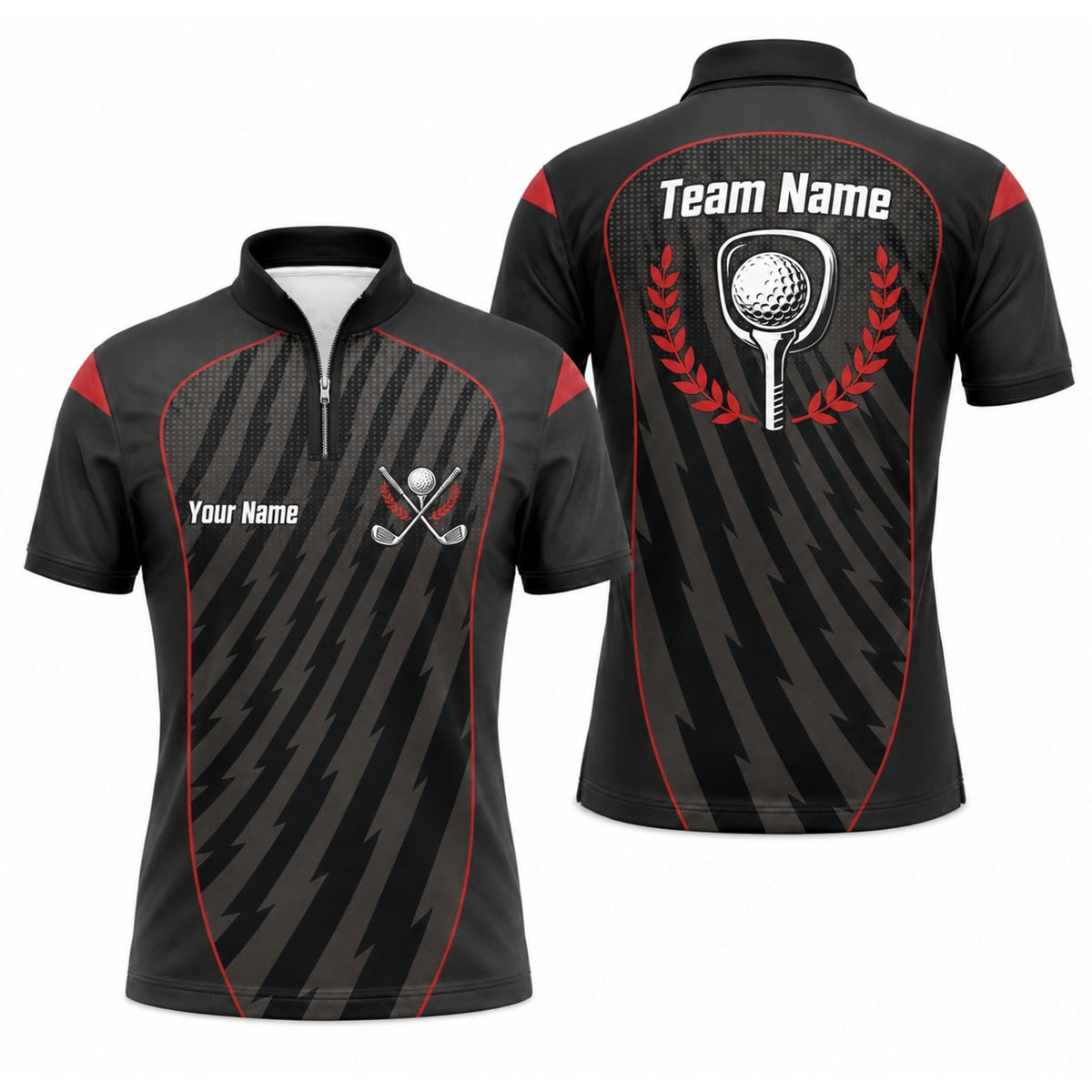 Crossed Golf Clubs Emblem Personalized Golf Polo Shirt Jersey Zip 1 4 Collar