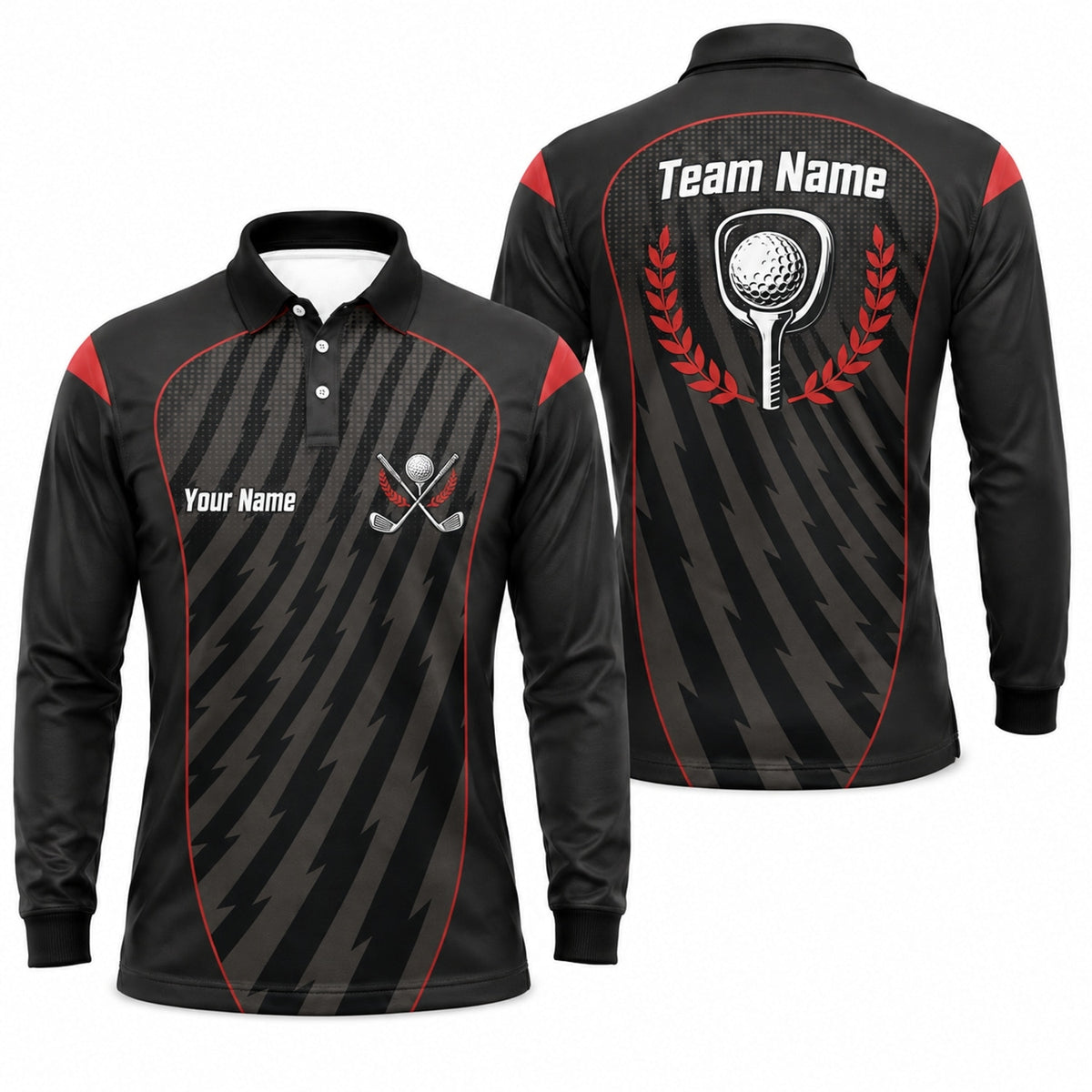 Crossed Golf Clubs Emblem Personalized Golf Polo Shirt Long Sleeve Polo