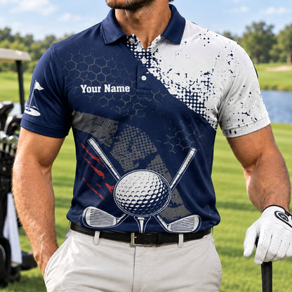 Crossed Golf Clubs Graphic Personalized Golf Polo Shirt Front View