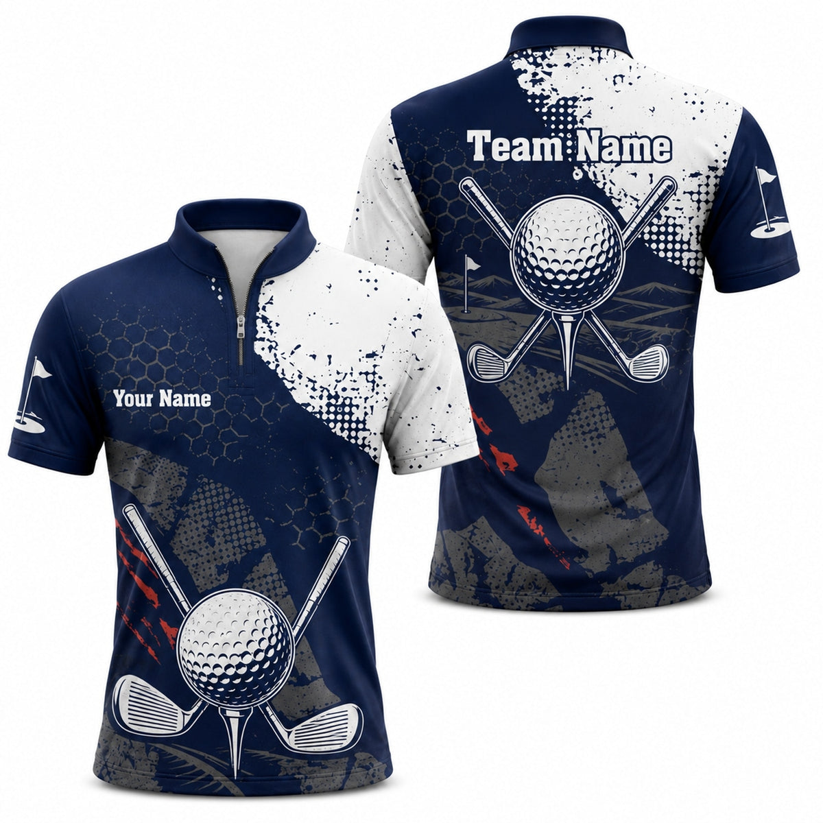 Crossed Golf Clubs Graphic Personalized Golf Polo Shirt Jersey Zip 1 4 Collar