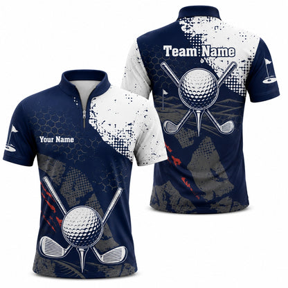 Crossed Golf Clubs Graphic Personalized Golf Polo Shirt Jersey Zip 1 4 Collar