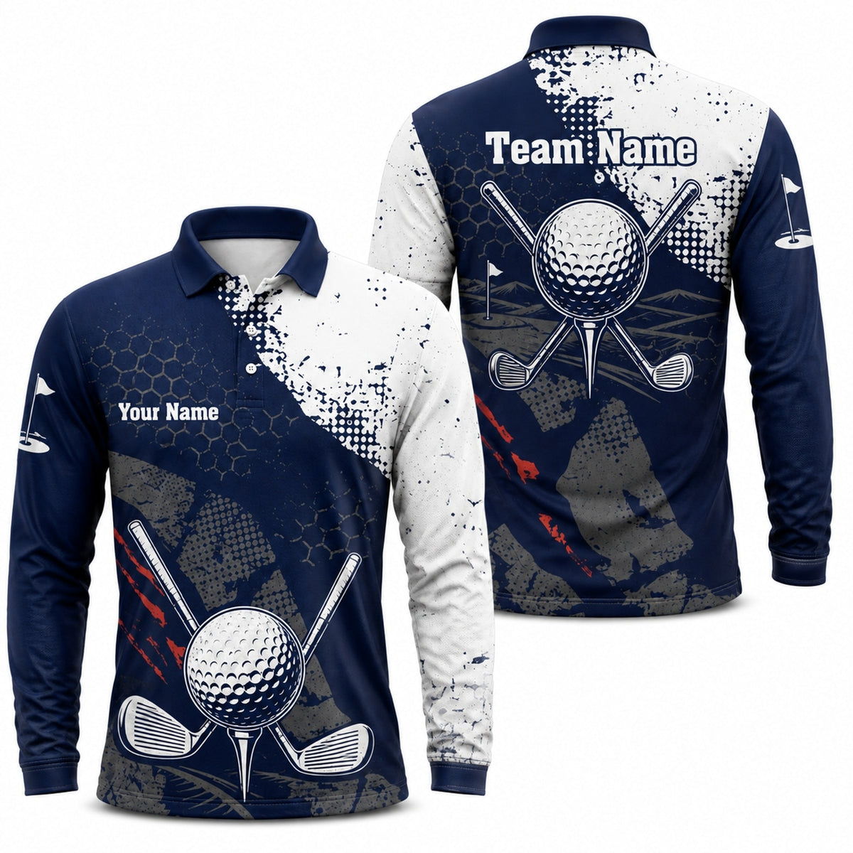 Crossed Golf Clubs Graphic Personalized Golf Polo Shirt Long Sleeve Polo