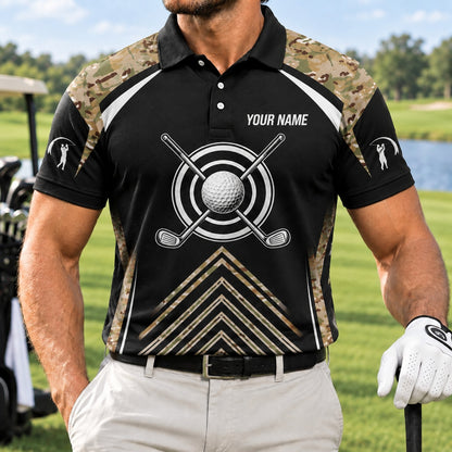 Crossed Golf Clubs Target Sport Personalized Golf Polo Shirt Front View