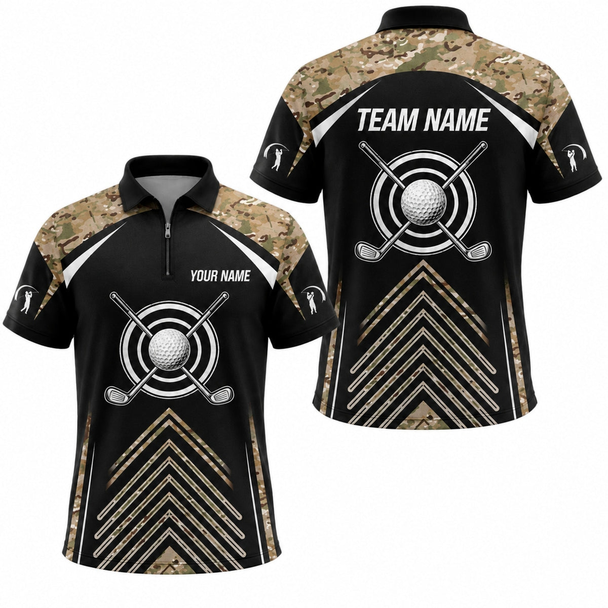 Crossed Golf Clubs Target Sport Personalized Golf Polo Shirt Jersey Zip 1 4 Collar