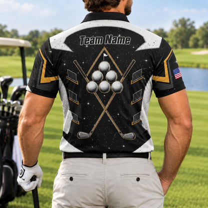 Crossed Golf Clubs With Balls Sport Personalized Golf Polo Shirt Back View
