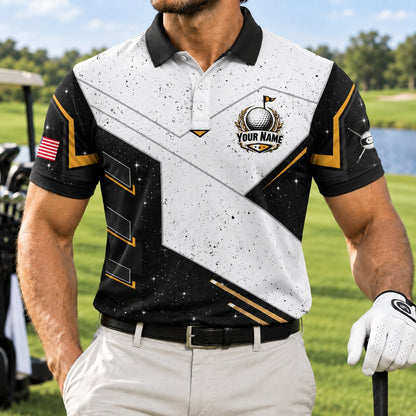 Crossed Golf Clubs With Balls Sport Personalized Golf Polo Shirt Front View