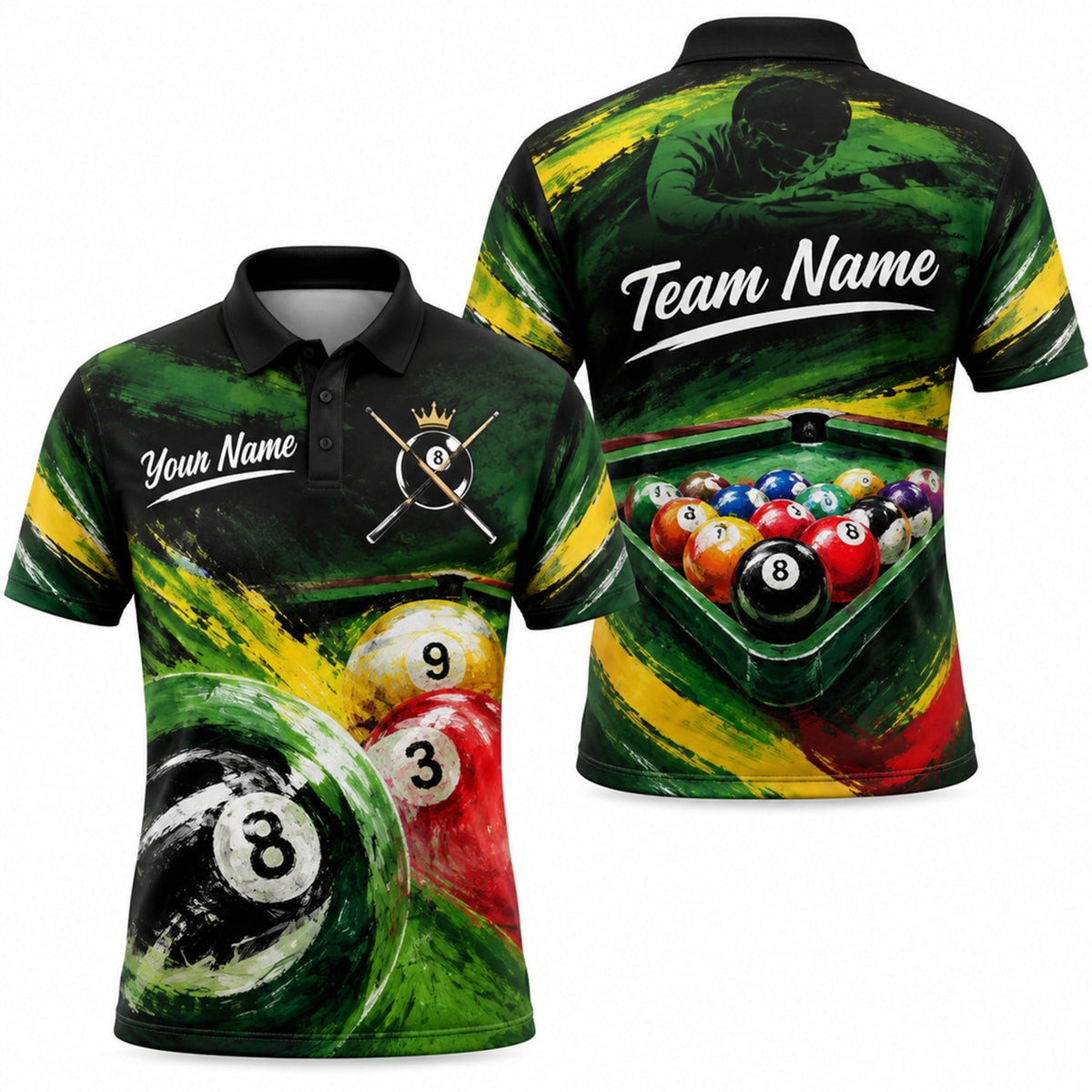 Crowned 8 Ball Billiards Sport Custom Billiard Polo Shirt