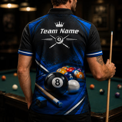 Crowned 8 Ball Cues Sport Personalized Billiard Polo Shirt Back View