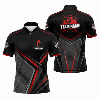 Crowned 8 Ball Lightning Sport Personalized Billiard Polo Shirt Jersey Zip 1 4 Collar