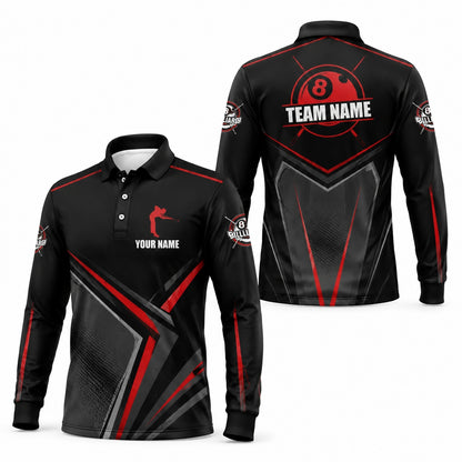 Crowned 8 Ball Lightning Sport Personalized Billiard Polo Shirt Long Sleeve Polo