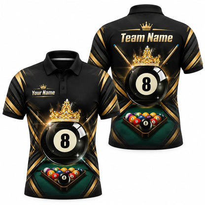 Crowned 8 Ball Modern Personalized Billiard Polo Shirt
