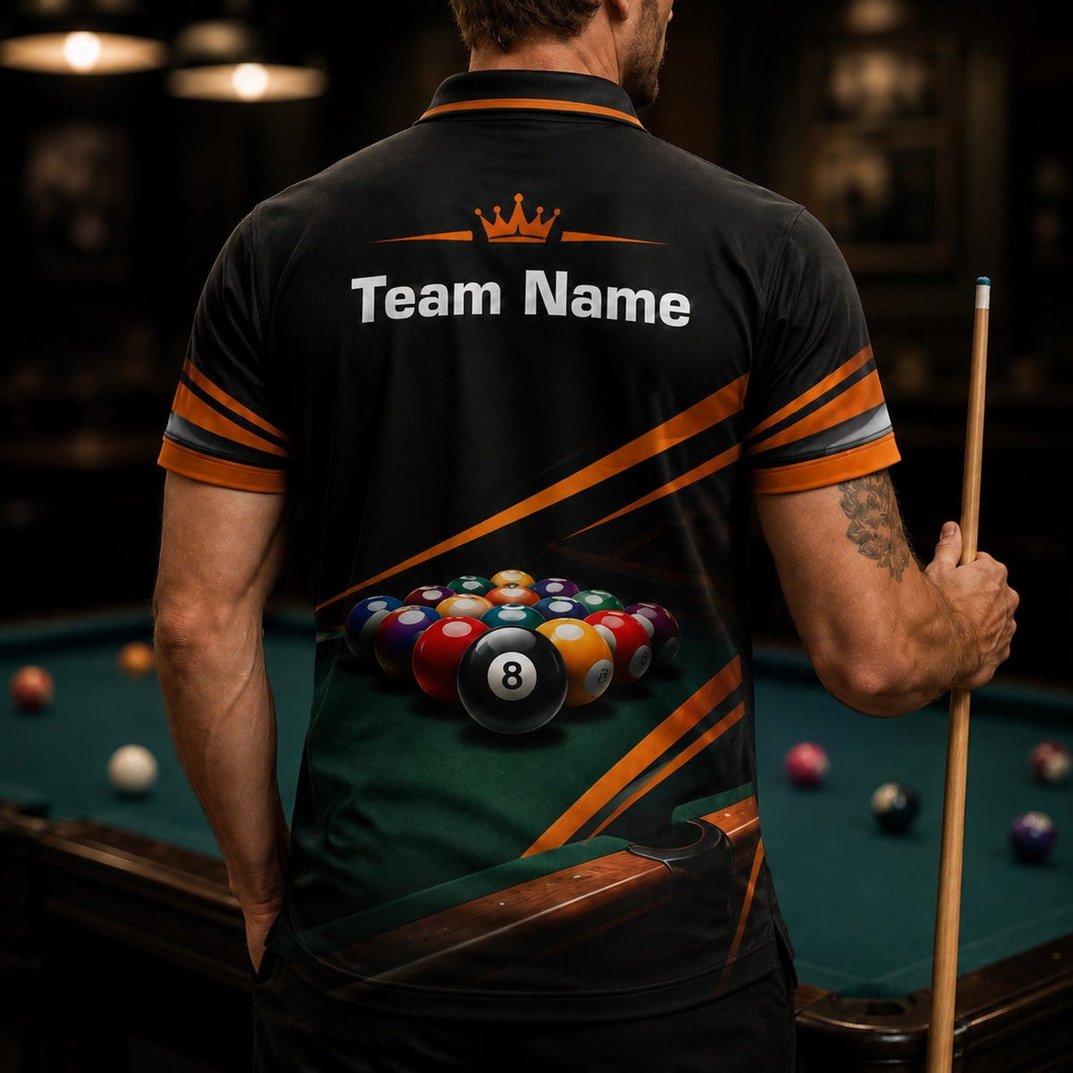 Crowned 8 Ball Rack Sport Personalized Billiard Polo Shirt Back View