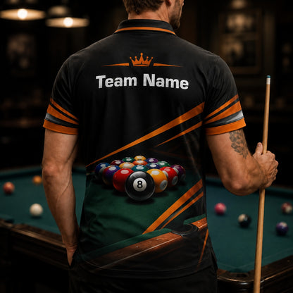 Crowned 8 Ball Rack Sport Personalized Billiard Polo Shirt Back View