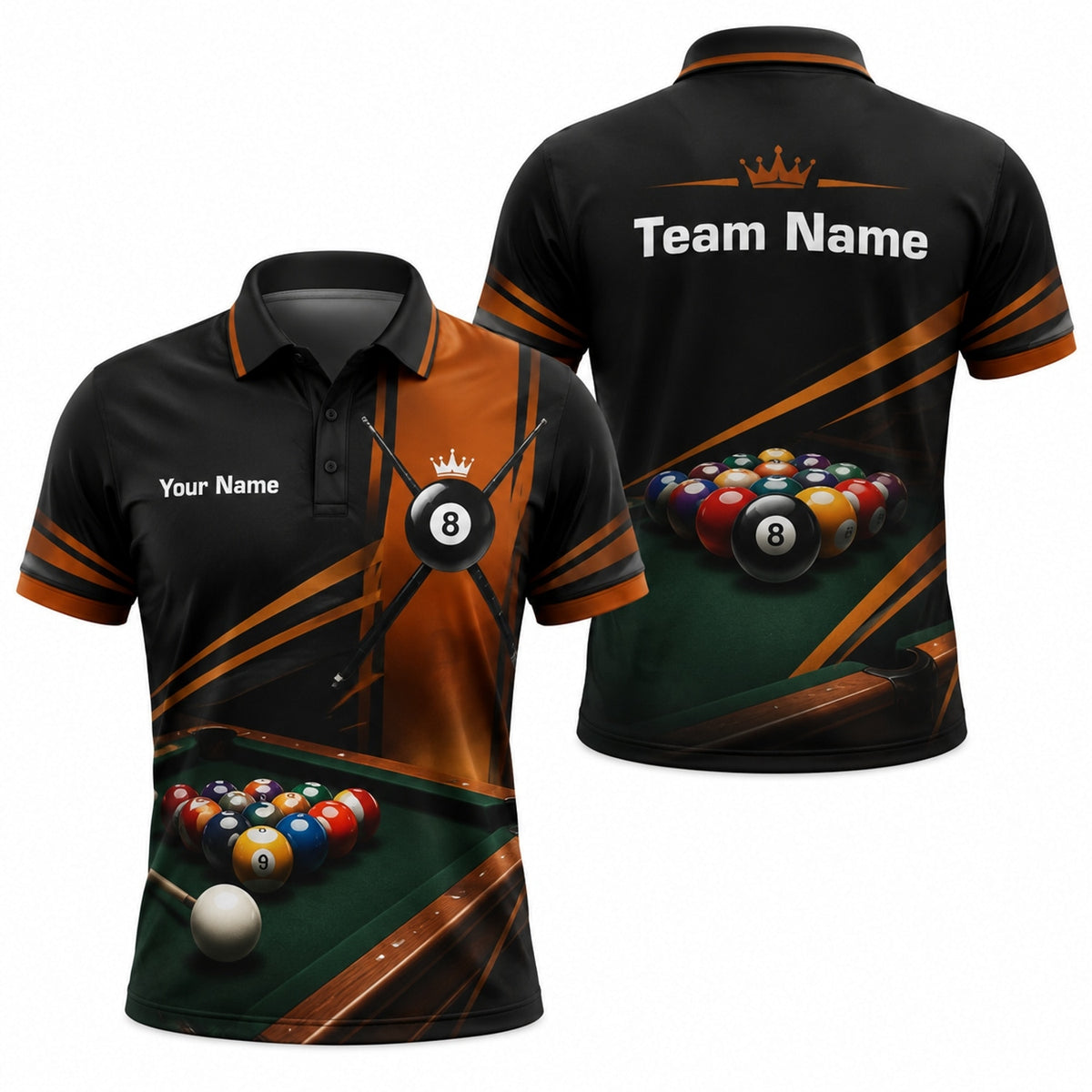 Crowned 8 Ball Rack Sport Personalized Billiard Polo Shirt