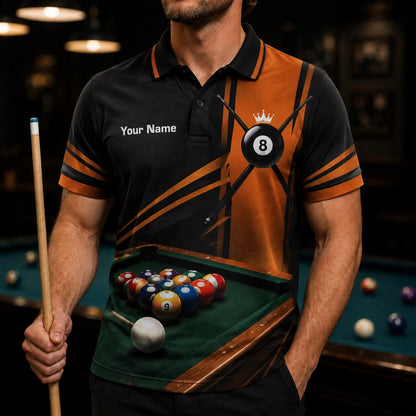 Crowned 8 Ball Rack Sport Personalized Billiard Polo Shirt Front View
