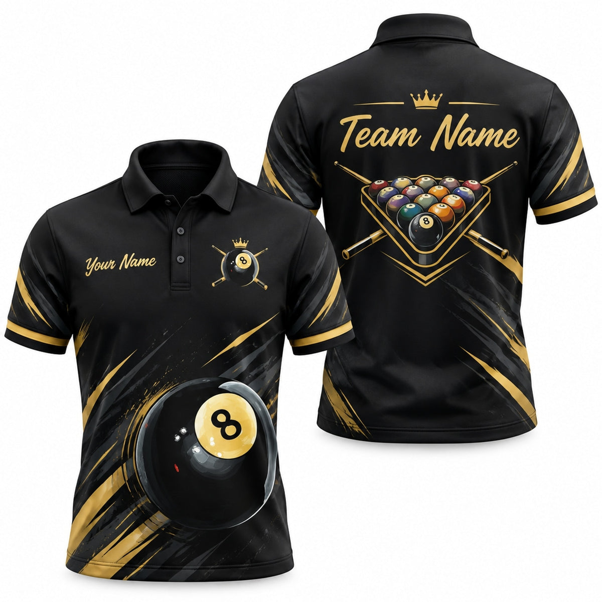 Crowned 8 Ball Sport Custom Billiard Polo Shirt