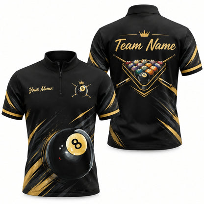 Crowned 8 Ball Sport Custom Billiard Polo Shirt Jersey Zip 1 4 Collar