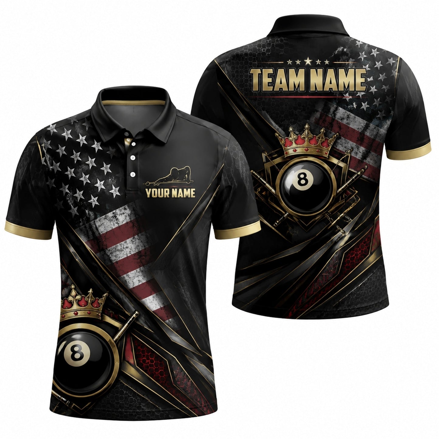 Crowned Eight Ball Billiards Custom Billiard Polo Shirt