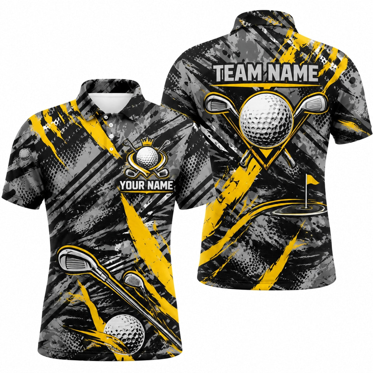 Crowned Golf Ball Clubs Graphic Custom Golf Polo Shirt