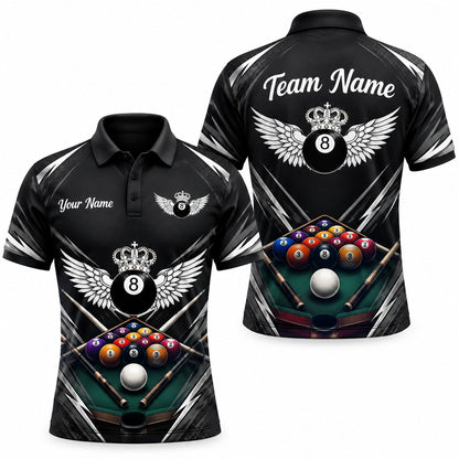 Crowned Winged 8 Ball Sport Custom Billiard Polo Shirt