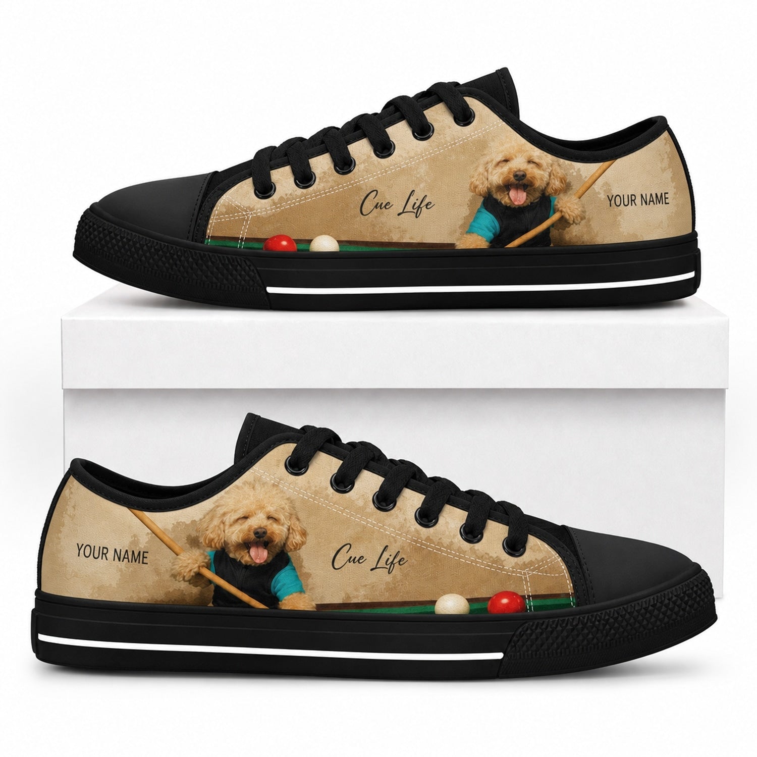 Cue Life Dog Graphic Personalized Low Top Shoes Box Black