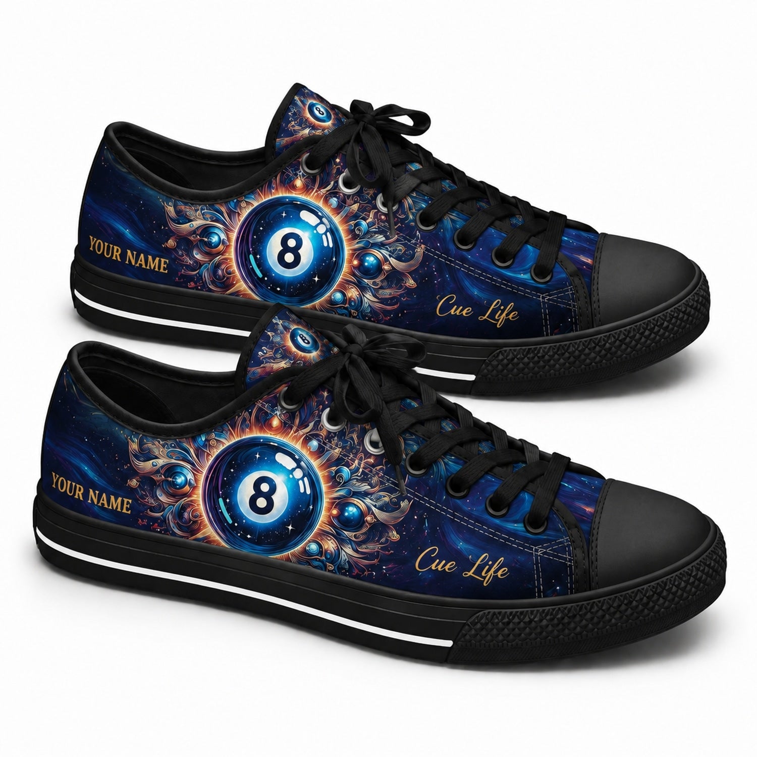 Cue Life Eight Ball Graphic Custom Low Top Shoes Black Shoes