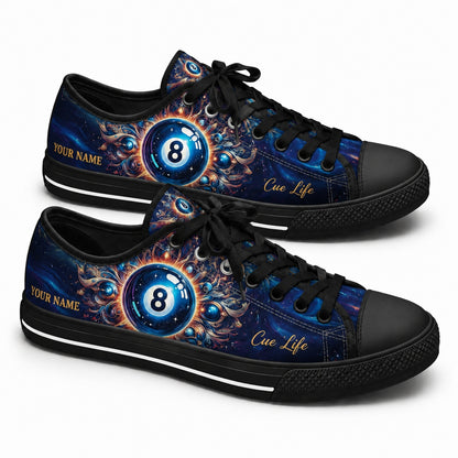 Cue Life Eight Ball Graphic Custom Low Top Shoes Black Shoes