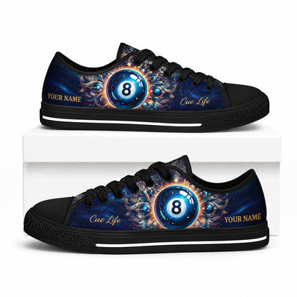 Cue Life Eight Ball Graphic Custom Low Top Shoes Box Black