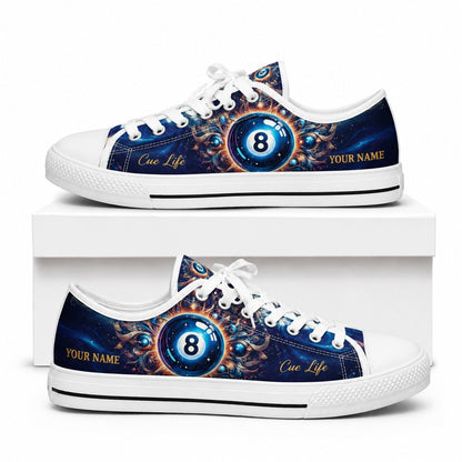 Cue Life Eight Ball Graphic Custom Low Top Shoes Box White