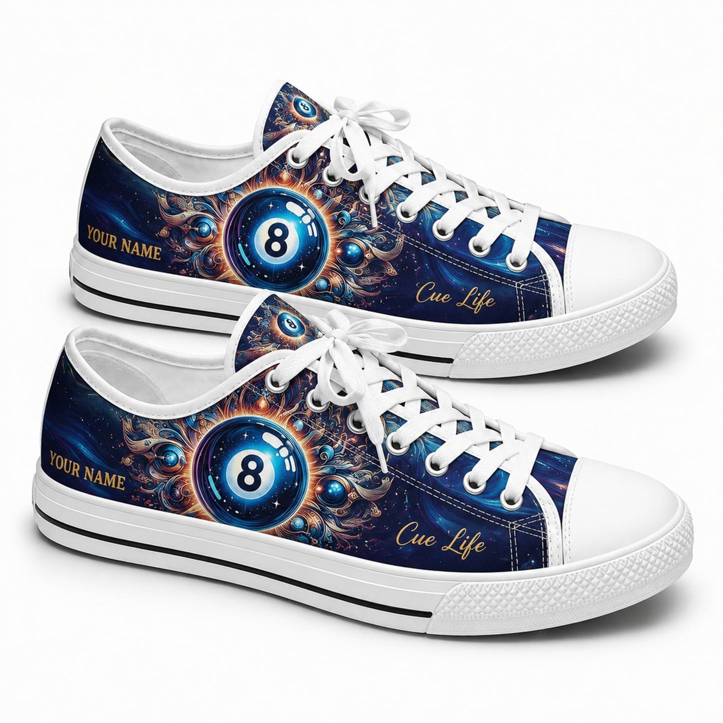 Cue Life Eight Ball Graphic Custom Low Top Shoes