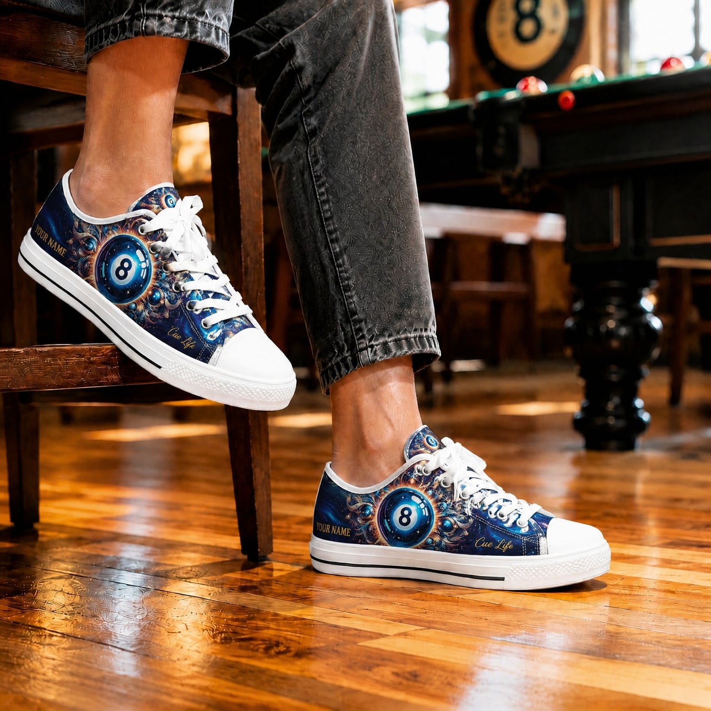 Cue Life Eight Ball Graphic Custom Low Top Shoes Life Style