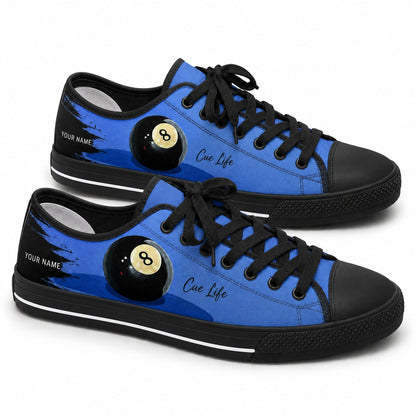 Cue Life Eight Ball Graphic Personalized Low Top Shoes Black Shoes