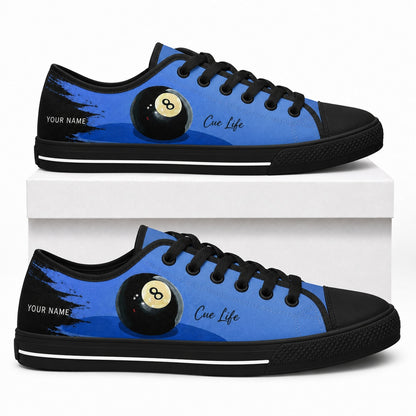 Cue Life Eight Ball Graphic Personalized Low Top Shoes Box Black