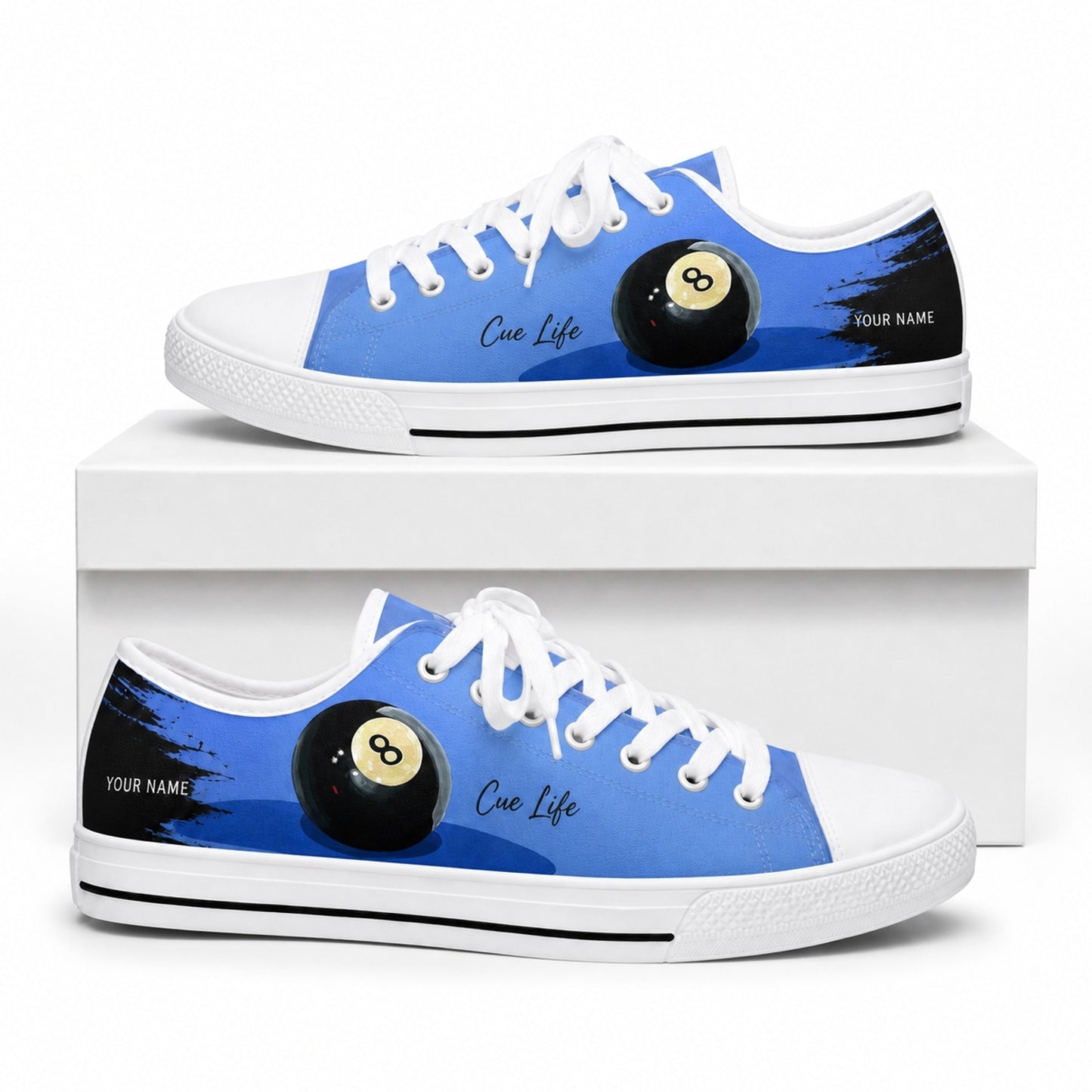 Cue Life Eight Ball Graphic Personalized Low Top Shoes Box White