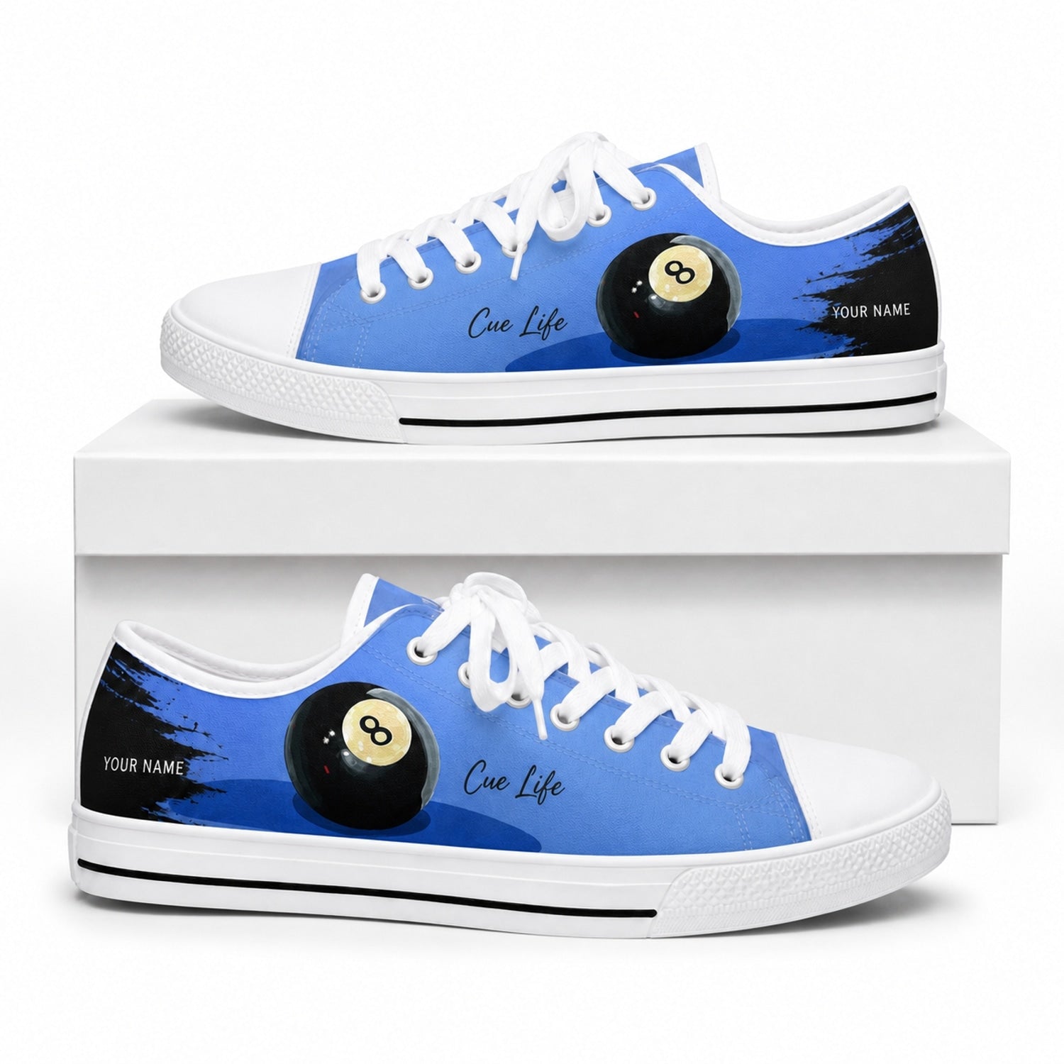 Cue Life Eight Ball Graphic Personalized Low Top Shoes Box White