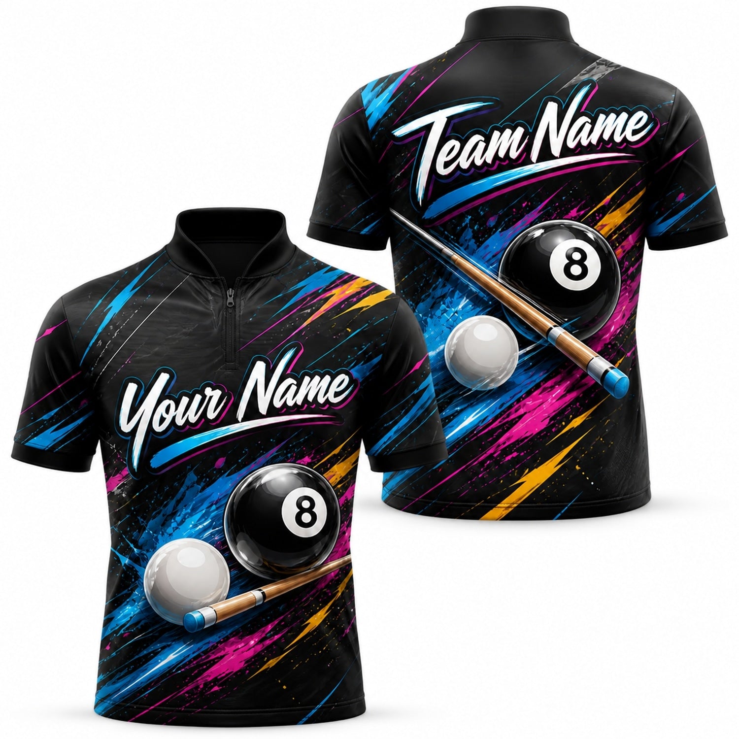 Custom 8 Ball Billiards Sport Personalized Billiard Polo Shirt Jersey Zip 1 4 Collar