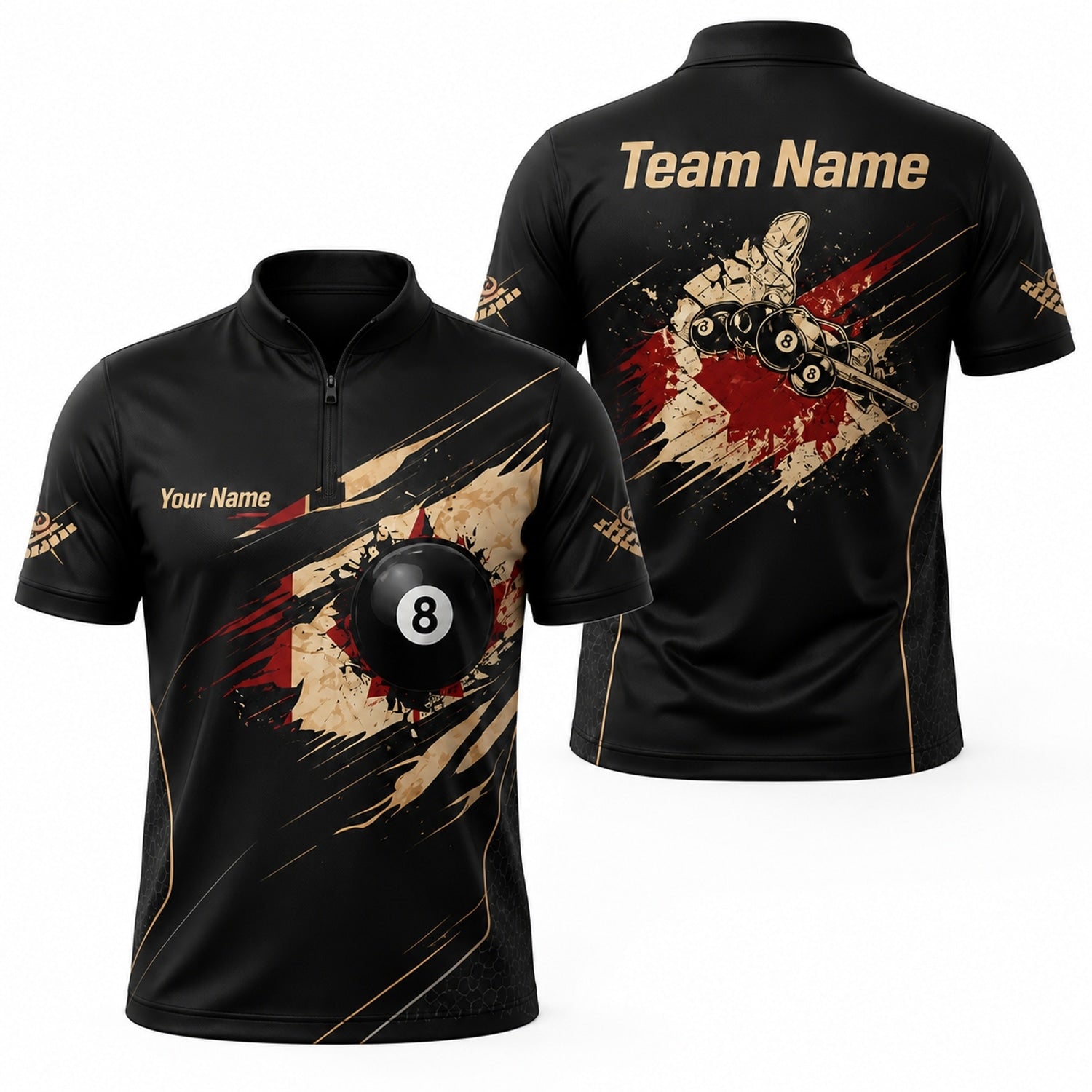 Custom 8 Ball Splash Modern Personalized Billiard Polo Shirt Jersey Zip 1 4 Collar