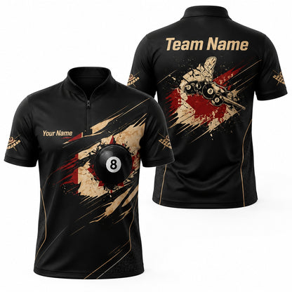 Custom 8 Ball Splash Modern Personalized Billiard Polo Shirt Jersey Zip 1 4 Collar