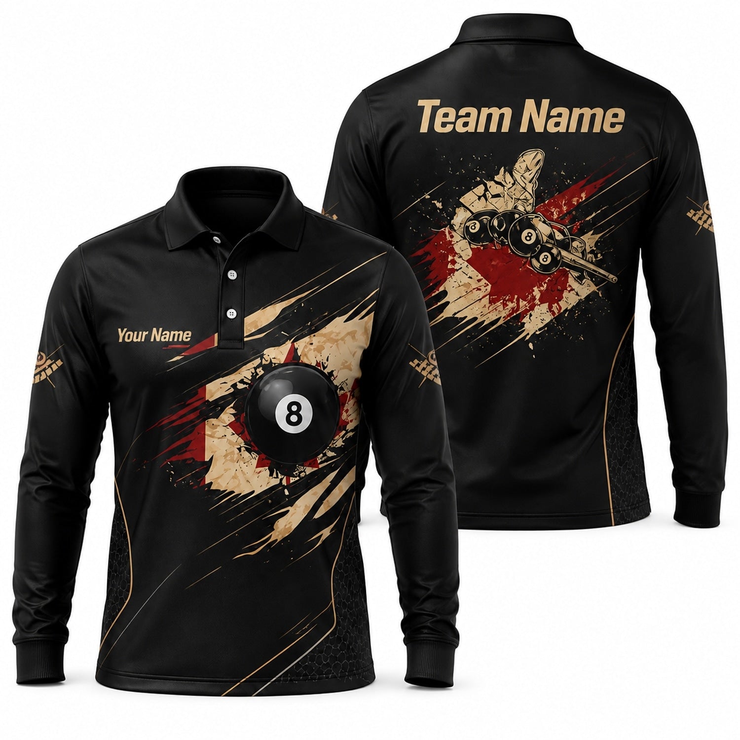 Custom 8 Ball Splash Modern Personalized Billiard Polo Shirt Long Sleeve Polo