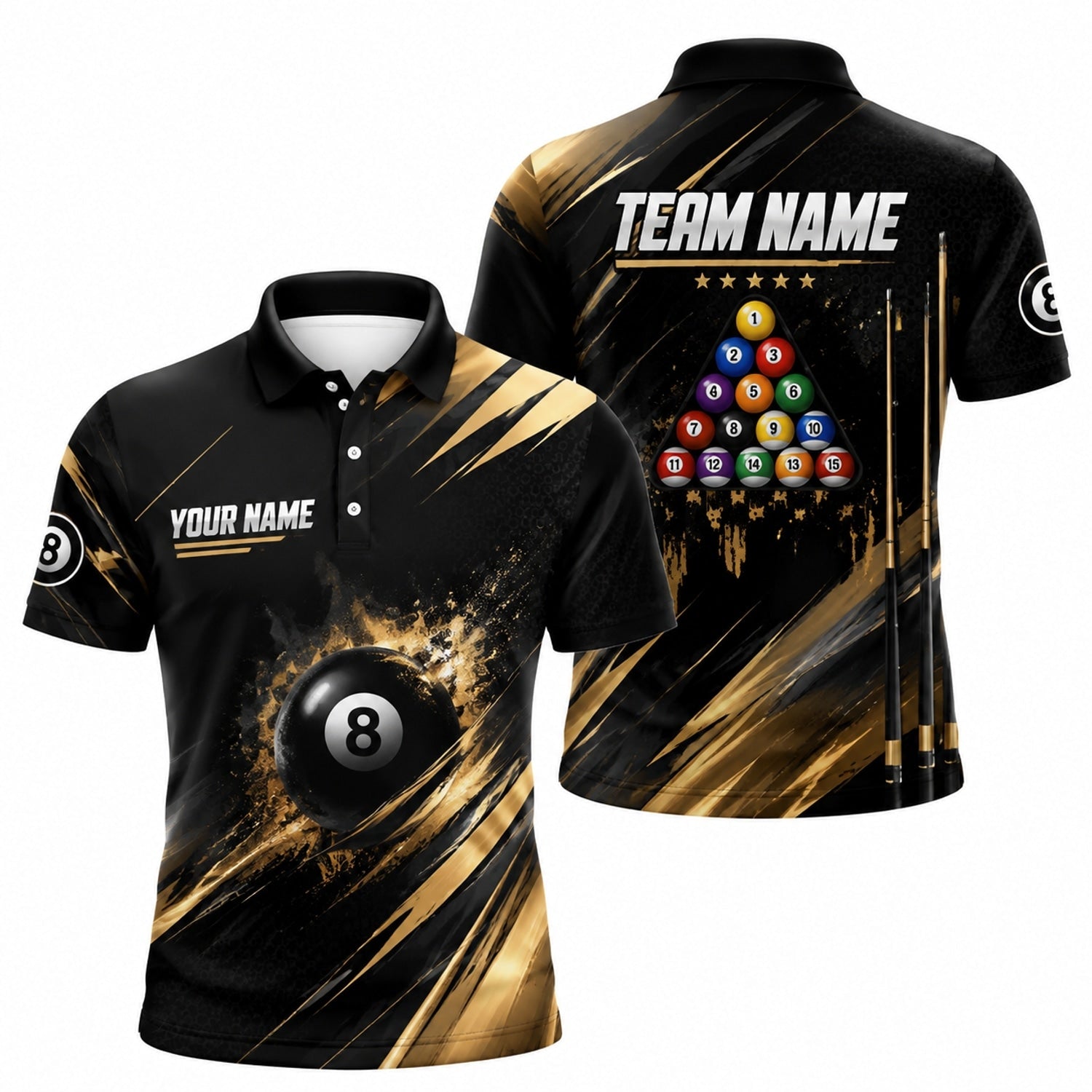 Custom 8 Ball Splash Personalized Billiard Polo Shirt
