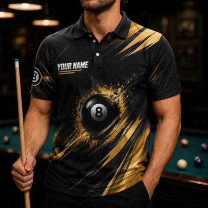 Custom 8 Ball Splash Personalized Billiard Polo Shirt Front View