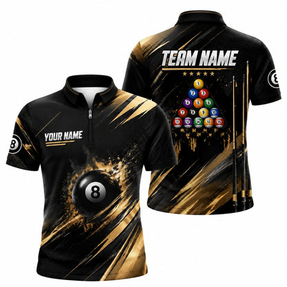 Custom 8 Ball Splash Personalized Billiard Polo Shirt Jersey Zip 1 4 Collar