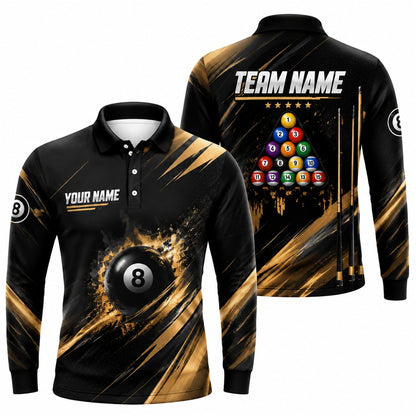 Custom 8 Ball Splash Personalized Billiard Polo Shirt Long Sleeve Polo